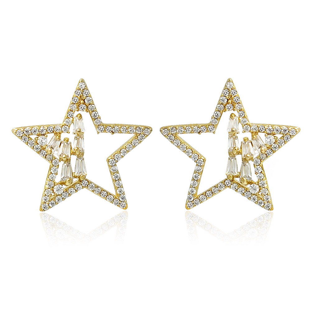 Star Stud Earrings With Sparkly Cubic
